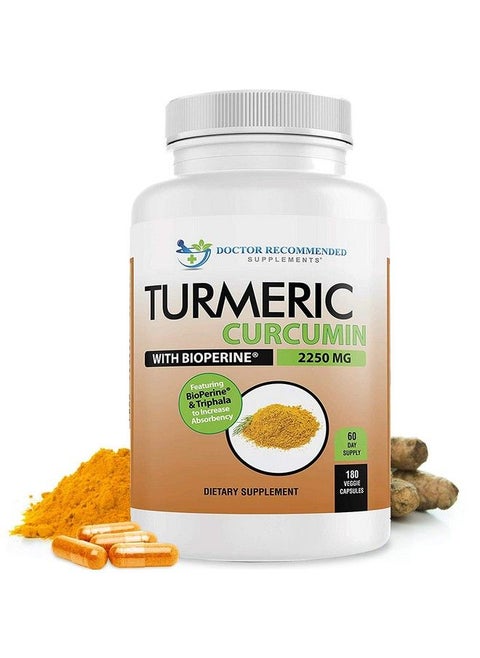 Turmeric Curcumin 2250Mg/D Veggie Caps 95% Curcuminoids With Black Pepper Extract (Bioperine) 750Mg Capsules 100% Organic Most Powerful Turmeric Supplement With Triphala (180 Count)