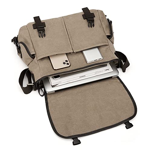 WEPLAN Messenger Bag for Men,crossbody bags aesthetic,Unisex Classic Military Canvas Shoulder Bag, Multi-pocket,Brown - Image 1
