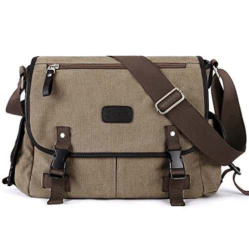 WEPLAN Messenger Bag for Men,crossbody bags aesthetic,Unisex Classic Military Canvas Shoulder Bag, Multi-pocket,Brown - Image 2