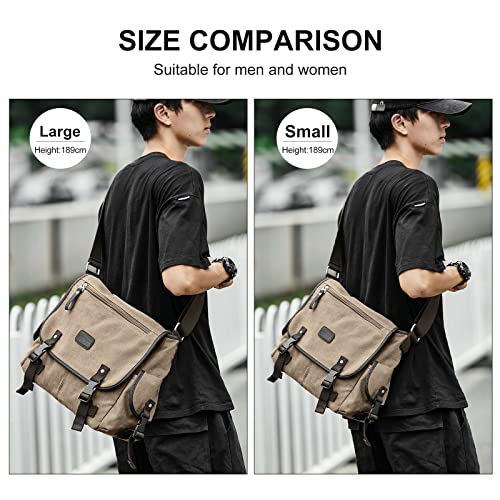 WEPLAN Messenger Bag for Men,crossbody bags aesthetic,Unisex Classic Military Canvas Shoulder Bag, Multi-pocket,Brown - Image 3
