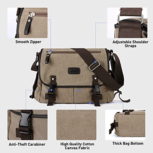 WEPLAN Messenger Bag for Men,crossbody bags aesthetic,Unisex Classic Military Canvas Shoulder Bag, Multi-pocket,Brown - Image 4