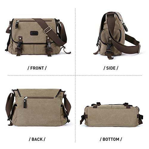 WEPLAN Messenger Bag for Men,crossbody bags aesthetic,Unisex Classic Military Canvas Shoulder Bag, Multi-pocket,Brown - Image 5