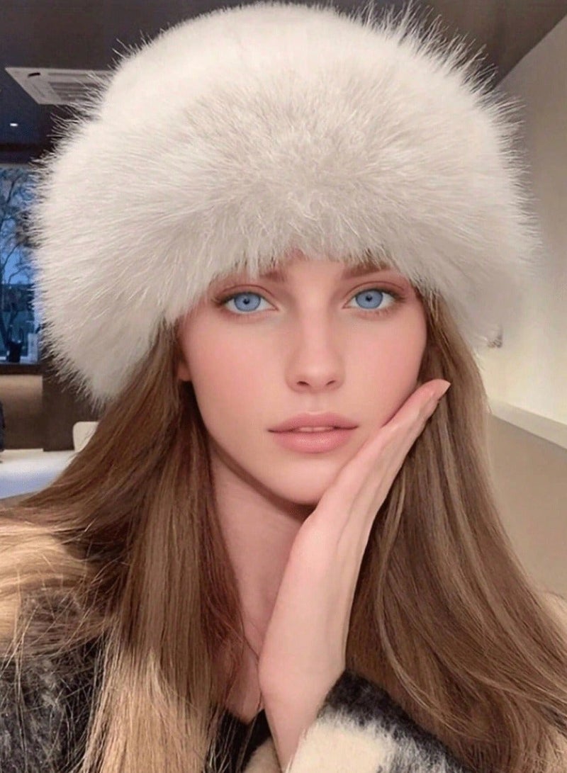 SHEIN 1pc Women's Winter Plush Bucket Hat, Women's Fashionable Thick Hat, Winter Warm Hat, Can Be Paired With Wool Coat, Winter Clothing - Image 1