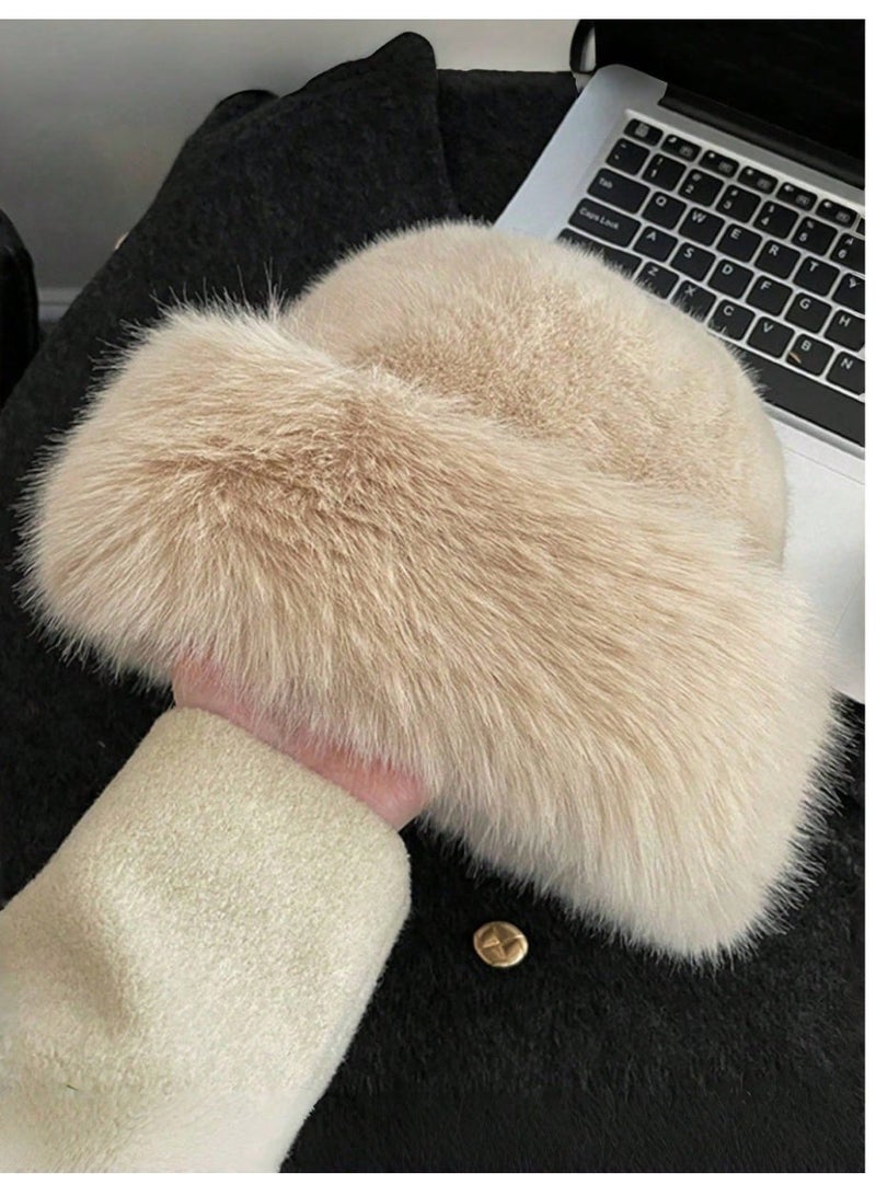 SHEIN 1pc Women's Winter Plush Bucket Hat, Women's Fashionable Thick Hat, Winter Warm Hat, Can Be Paired With Wool Coat, Winter Clothing - Image 2