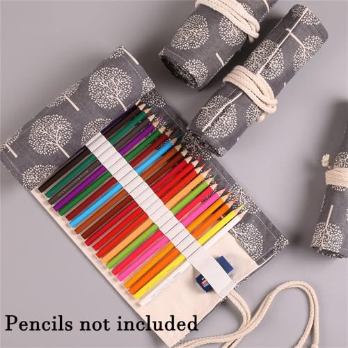 DIYOMR 24/36/72 Slots Pencil Wrap Pencil Rolls, Artist Colored Pencils Roll Up Bag Short Brushes Pouch Case Pencils Organizer for Drawing Coloring and Sketching (Trees, 72slots) - Image 2