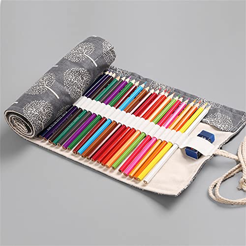 DIYOMR 24/36/72 Slots Pencil Wrap Pencil Rolls, Artist Colored Pencils Roll Up Bag Short Brushes Pouch Case Pencils Organizer for Drawing Coloring and Sketching (Trees, 72slots) - Image 3