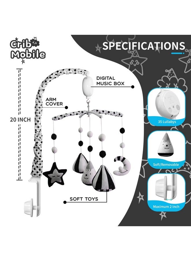 FEISIKE Baby Crib Mobile, Crib Toys Hanging with 35 Lullabies, 3 Modes Digital Musical Box（Turn Only, Music Only, Turn & Music Newborn Baby Toys Black/White for Boys and Grils - Image 2