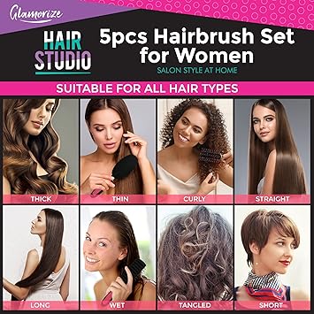 SOL 5pk Hair Brush Set Hairbrushes for Women Paddle Cushion ZigZag Round Vented Brushes Soft Bristles for Detangling Styling Scalp Massage Ideal for All Hair Types at Home or OntheGo - Image 2