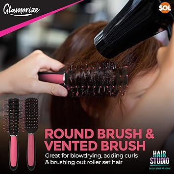 SOL 5pk Hair Brush Set Hairbrushes for Women Paddle Cushion ZigZag Round Vented Brushes Soft Bristles for Detangling Styling Scalp Massage Ideal for All Hair Types at Home or OntheGo - Image 5
