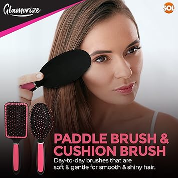 SOL 5pk Hair Brush Set Hairbrushes for Women Paddle Cushion ZigZag Round Vented Brushes Soft Bristles for Detangling Styling Scalp Massage Ideal for All Hair Types at Home or OntheGo - Image 3
