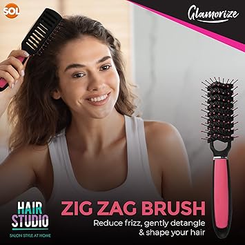 SOL 5pk Hair Brush Set Hairbrushes for Women Paddle Cushion ZigZag Round Vented Brushes Soft Bristles for Detangling Styling Scalp Massage Ideal for All Hair Types at Home or OntheGo - Image 4