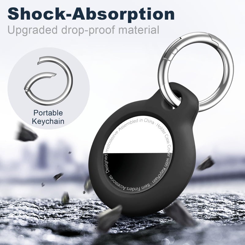 MOLOSLEEVE [4 Pack Case for AirTag 2nd Gen (2026) & 1st Gen, Shockproof Holder Anti-Scratch Protective Cover for Air Tags, Men's Women's Keyrings & Keychains for Keys, Luggage, Bags, Black - Image 5