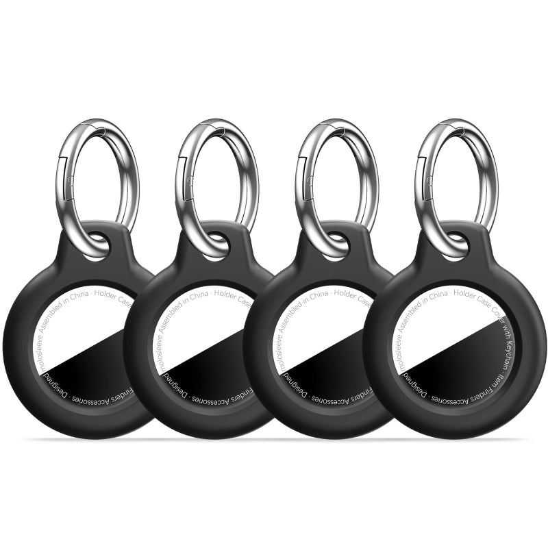 MOLOSLEEVE [4 Pack Case for AirTag 2nd Gen (2026) & 1st Gen, Shockproof Holder Anti-Scratch Protective Cover for Air Tags, Men's Women's Keyrings & Keychains for Keys, Luggage, Bags, Black - Image 1