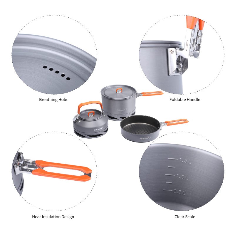 Fire-Maple Feast Heat Exchanger Set | Compact Camping Cooking Set | Nested Design | Contain with a Pot, Kettle and Non-Stick Frypan | Ideal for Fishing, Picnic and Camp use - Image 3
