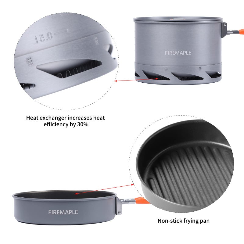 Fire-Maple Feast Heat Exchanger Set | Compact Camping Cooking Set | Nested Design | Contain with a Pot, Kettle and Non-Stick Frypan | Ideal for Fishing, Picnic and Camp use - Image 2