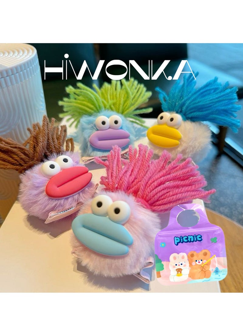 hiwonka 4 Pcs Funny Hair Clips Claw, Cartoon Monster Three Dimensional Quirky Ugly Plush Funny For Women Girl.Free cute bag - Image 1