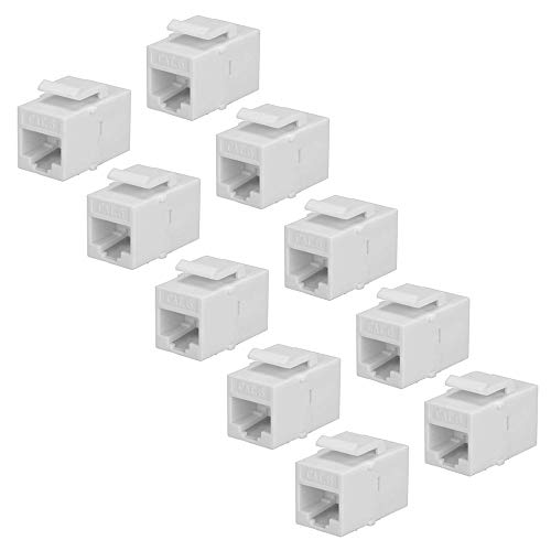 TENINYU 10-Pack CAT6 RJ45 Keystone Jack Female Coupler Insert Snap-in Connector Socket Adapter Port for Wall Plate Outlet Panel - White - Image 1