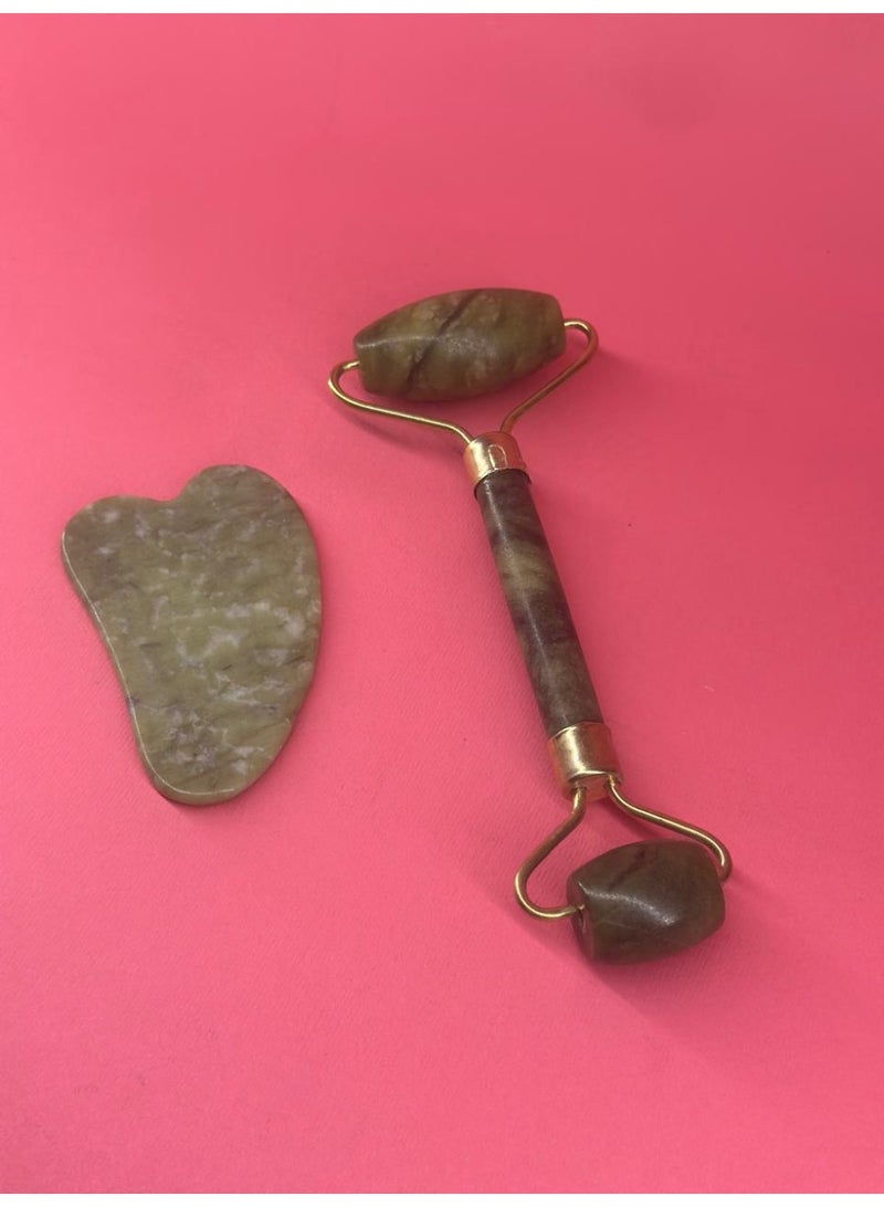 Natural Gua Sha Tools Set Anti-Aging Facial Green Jade Roller for Face and Neck Beauty Massager Tool - Image 2