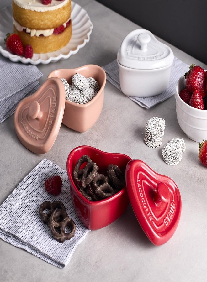 Staub Ceramic 3-pc Mini Heart Cocotte Set - Cherry, Pink, White - Image 2