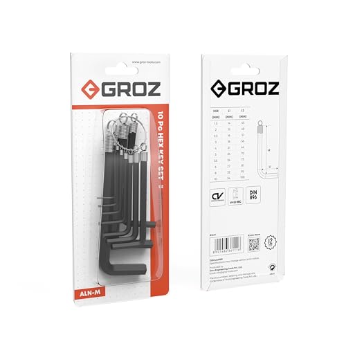 Groz 10 pc Allen Hex Key Tool Set for Garages, Workshops, Industries, DIYs, etc. | Durable Chrome Vanadium Steel | METRIC | Compact, Easy To Carry, Various Sizes | ALN/HX-HX/10/GRZ - Image 2