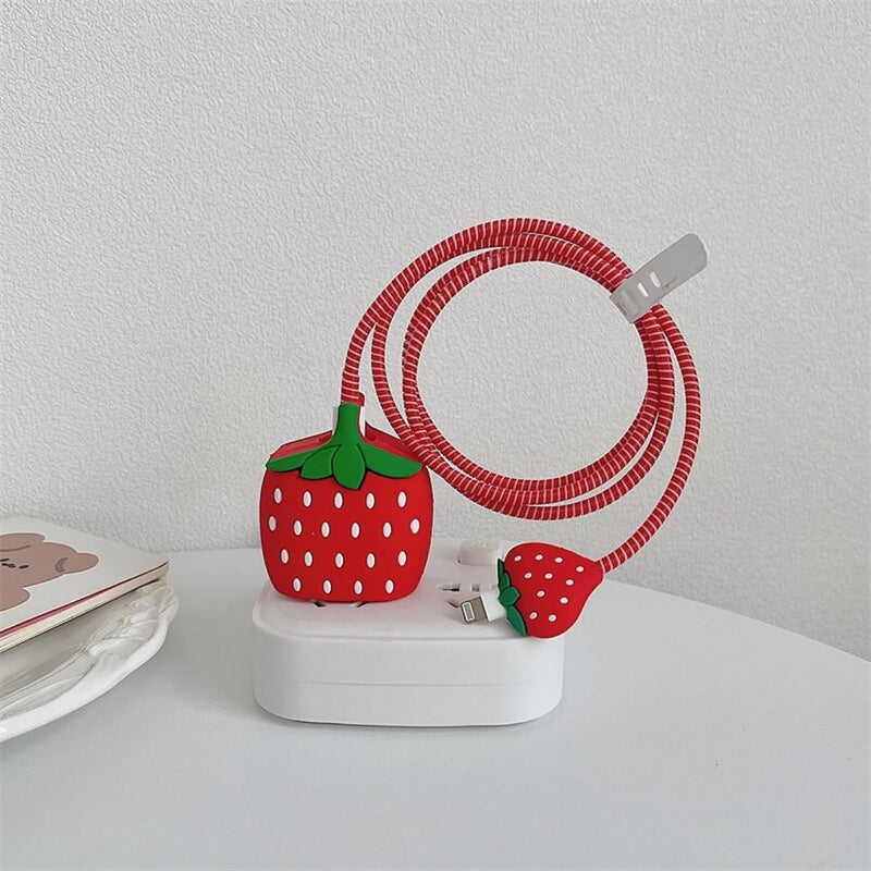 Like Star Protective Case Cover 4in1 Compatible with Apple 20W/18W iPhone USB-C Power Adapter Charger Protection Case & Wire Saver,3D Cartoon Character Case 360 Degree Protection Cover(Strawberry) - Image 3