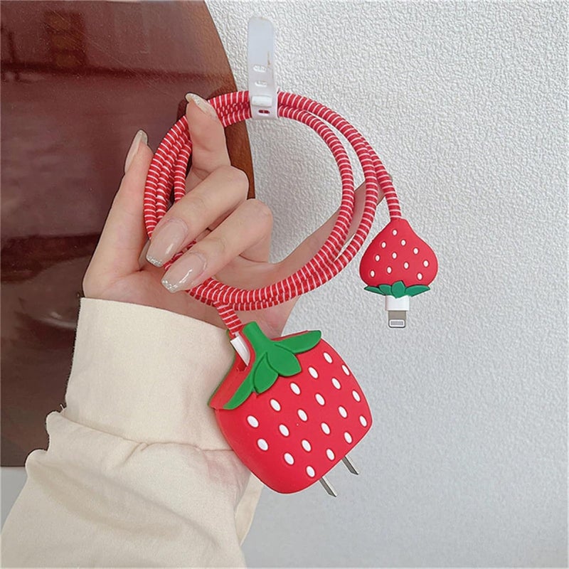 Like Star Protective Case Cover 4in1 Compatible with Apple 20W/18W iPhone USB-C Power Adapter Charger Protection Case & Wire Saver,3D Cartoon Character Case 360 Degree Protection Cover(Strawberry) - Image 2