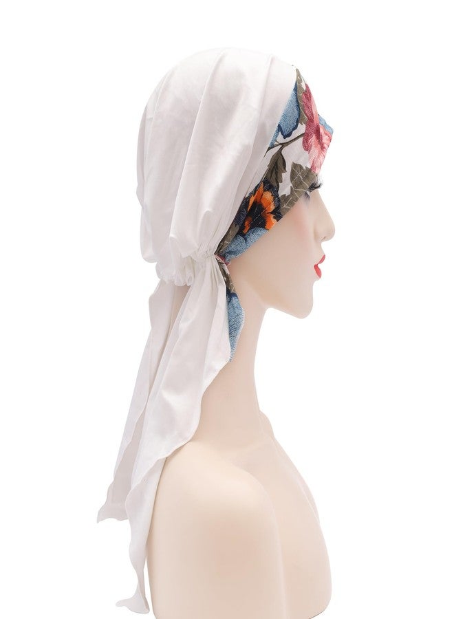 ZLYC قبعة صوفية خفيفة الوزن للنساء من ZLYC، بتصميم وشاح رأس جاهز للربط، مزينة بالزهور، لون أبيض سادة - Image 5