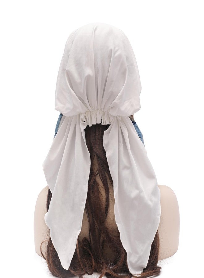 ZLYC قبعة صوفية خفيفة الوزن للنساء من ZLYC، بتصميم وشاح رأس جاهز للربط، مزينة بالزهور، لون أبيض سادة - Image 4