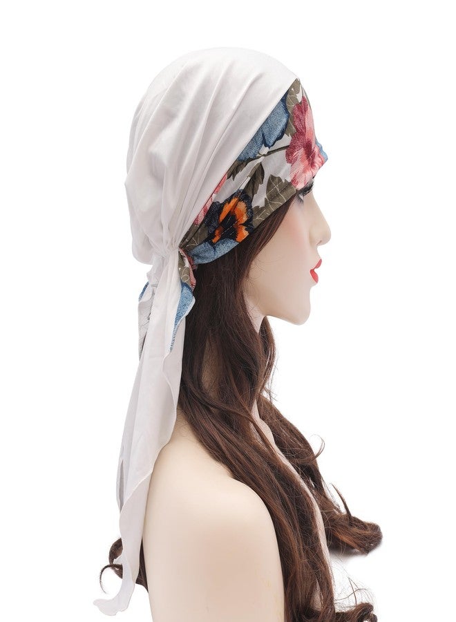 ZLYC قبعة صوفية خفيفة الوزن للنساء من ZLYC، بتصميم وشاح رأس جاهز للربط، مزينة بالزهور، لون أبيض سادة - Image 3