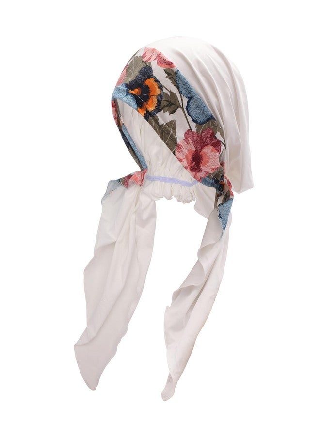 ZLYC قبعة صوفية خفيفة الوزن للنساء من ZLYC، بتصميم وشاح رأس جاهز للربط، مزينة بالزهور، لون أبيض سادة - Image 1