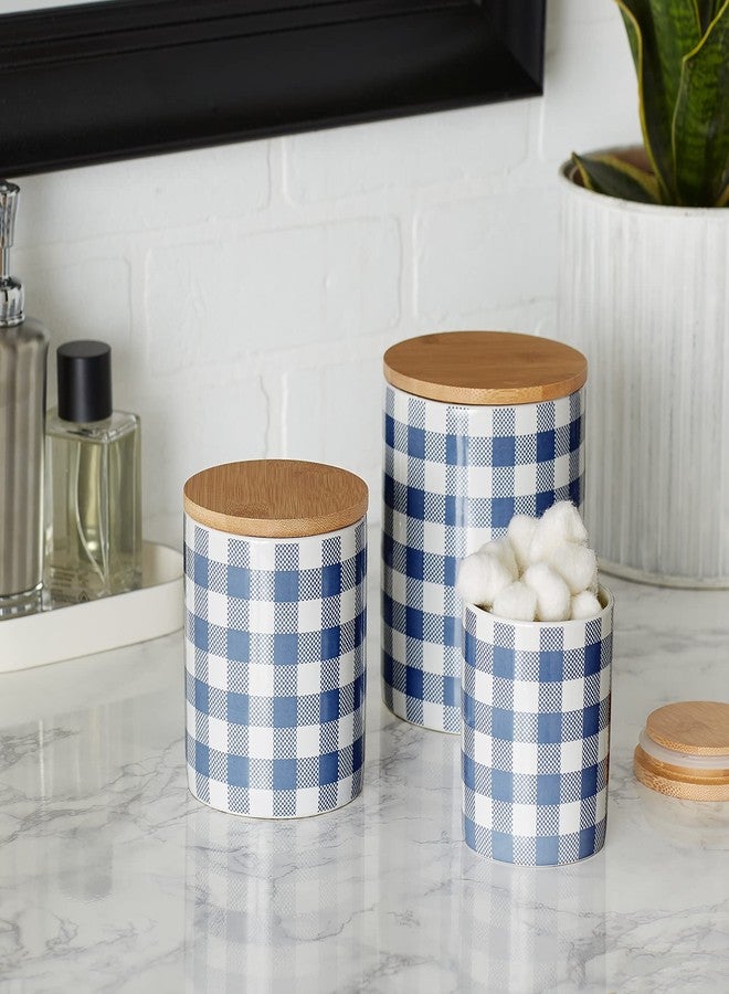 DII Ceramic Canister Sets for the Kitchen Food Safe Storage Containers with Lids, Large, Medium & Small, Buffalo Check, Blue & White, 3 Count - Image 2