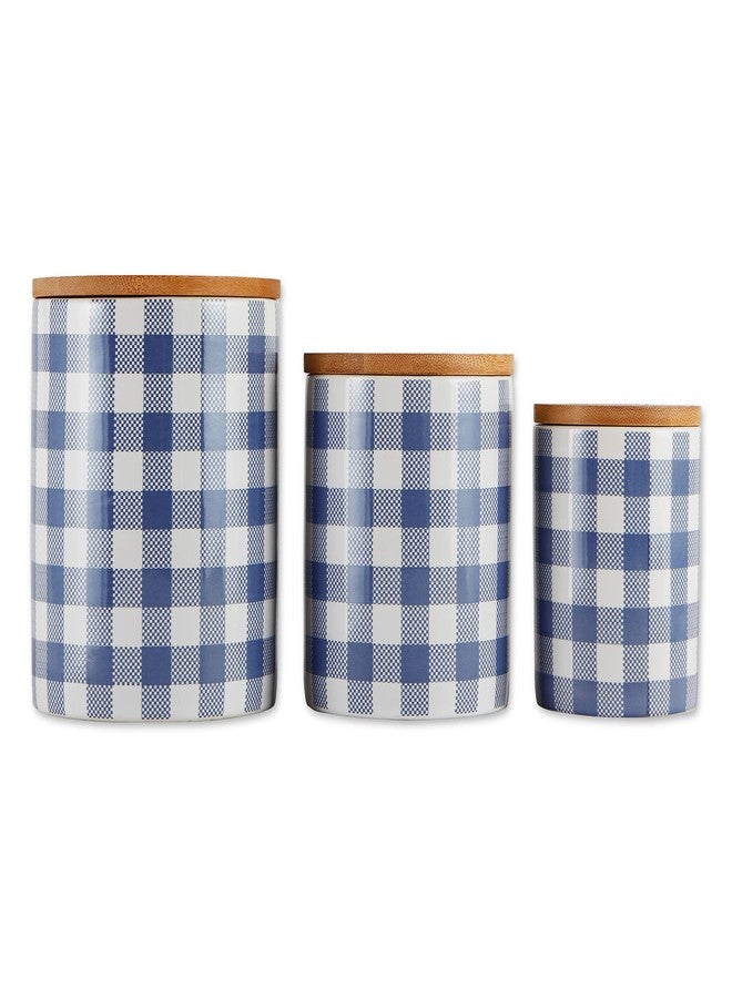 DII Ceramic Canister Sets for the Kitchen Food Safe Storage Containers with Lids, Large, Medium & Small, Buffalo Check, Blue & White, 3 Count - Image 1
