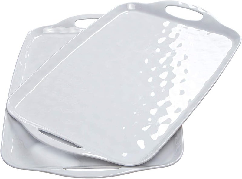 TP Serving Tray with Handles 17 Inch Large Rectangle Melamine Serving Platter Set of 2 Pure White - Image 1