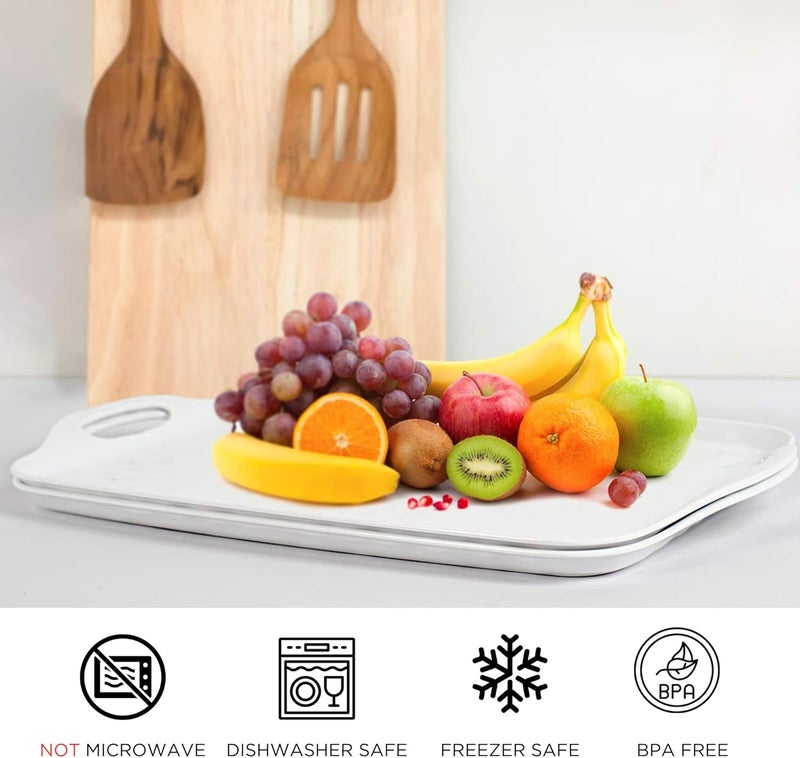 TP Serving Tray with Handles 17 Inch Large Rectangle Melamine Serving Platter Set of 2 Pure White - Image 2