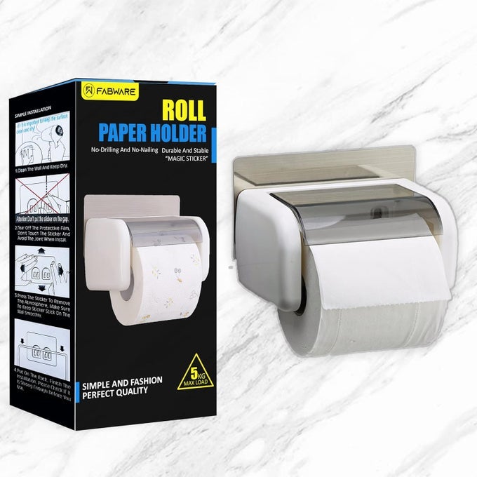 TOILET PAPER HOLDER FOR BATHROOM ACCESORIES BATHROOM ORGANISER TISSUE PAPER HOLDER ABS PLASTIC SELF ADHESIVE TOILET PAPER HOLDER WITH COVER