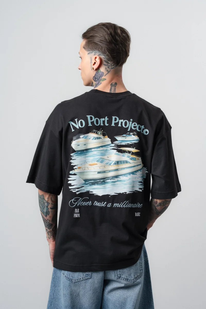 Respire Men's No Port Printed Oversize T-Shirt Black