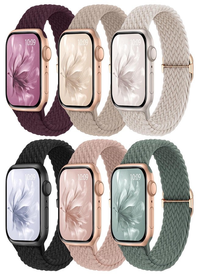 Knossen 6 Pack Braided Stretchy Bands Compatible with Apple Watch Band 38mm 40mm 41mm 42mm 44mm 45mm 46mm 49mm Women Men, Adjustable Nylon Solo Loop Elastic Straps for iWatch Series 11 10 9 8 7 6 5 4 SE Ultra - Image 1