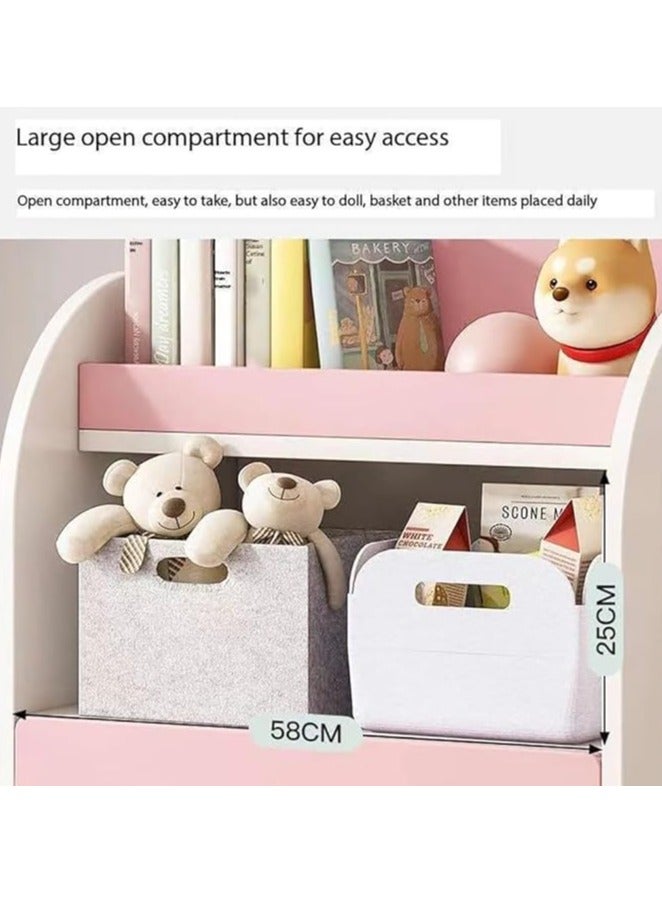 Generic Kids Wardrobe, Bedroom Cabinet Wooden Closet with 5 Drawers and Hanging Area for Clothes, Half-Open Baby Clothes Storage Organizer Cabinet Cupboard for Boys Girls Nursery Room (Pink)  - Image 3