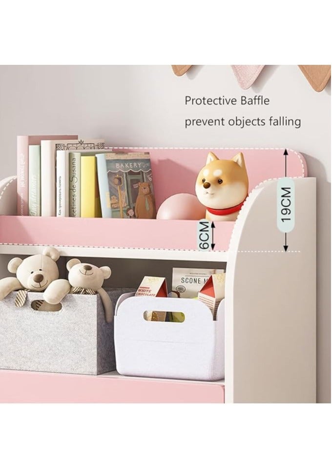 Generic Kids Wardrobe, Bedroom Cabinet Wooden Closet with 5 Drawers and Hanging Area for Clothes, Half-Open Baby Clothes Storage Organizer Cabinet Cupboard for Boys Girls Nursery Room (Pink)  - Image 4