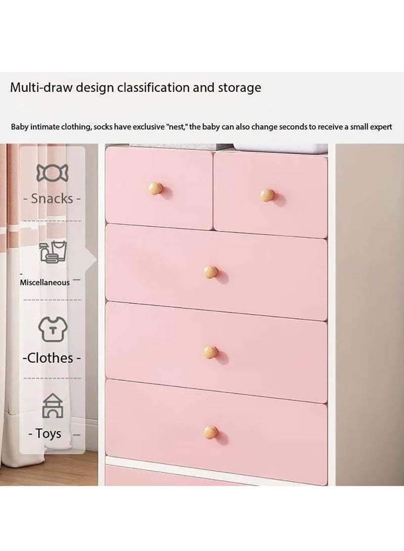 Generic Kids Wardrobe, Bedroom Cabinet Wooden Closet with 5 Drawers and Hanging Area for Clothes, Half-Open Baby Clothes Storage Organizer Cabinet Cupboard for Boys Girls Nursery Room (Pink)  - Image 5