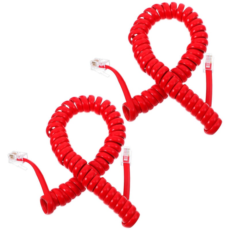 Red Coiled Telephone Cord Cable 2pcs for Landline Phone Office Home - Image 2