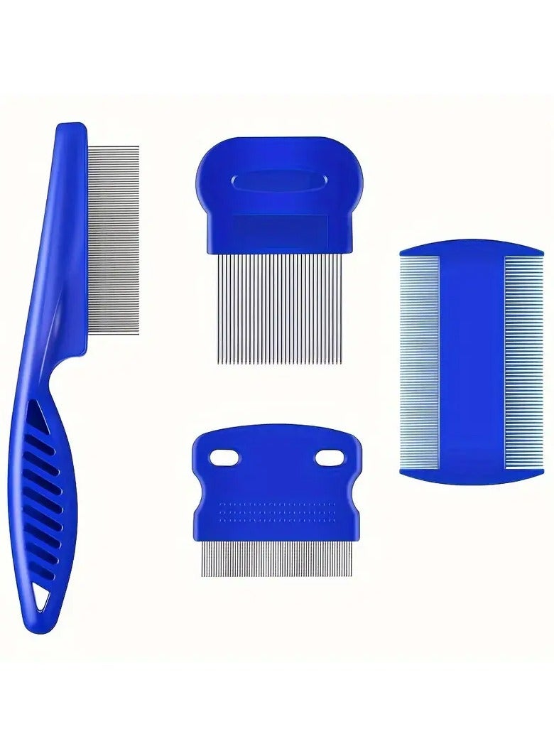 4-piece Flea Lice Comb, Stainless Steel Dog And Cat Grooming Comb, Round Teeth, Double-sided Professional Pet Tear Stain Remover For Small, Medium And Large Pets