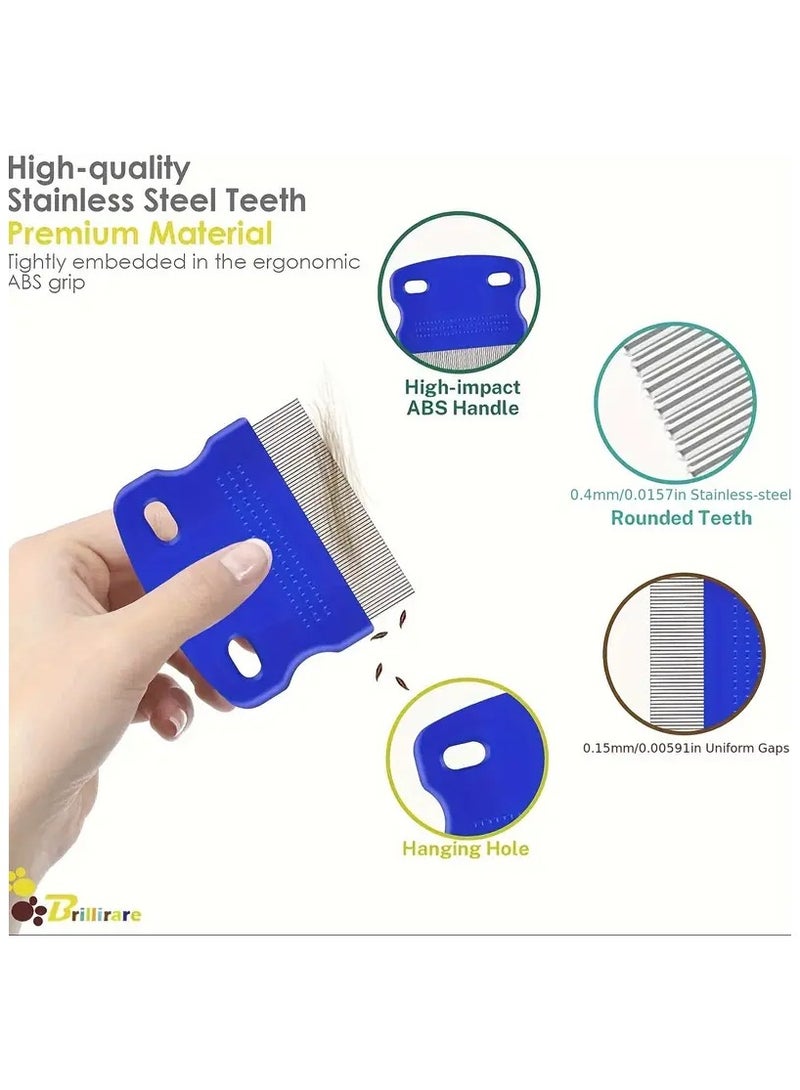 4-piece Flea Lice Comb, Stainless Steel Dog And Cat Grooming Comb, Round Teeth, Double-sided Professional Pet Tear Stain Remover For Small, Medium And Large Pets