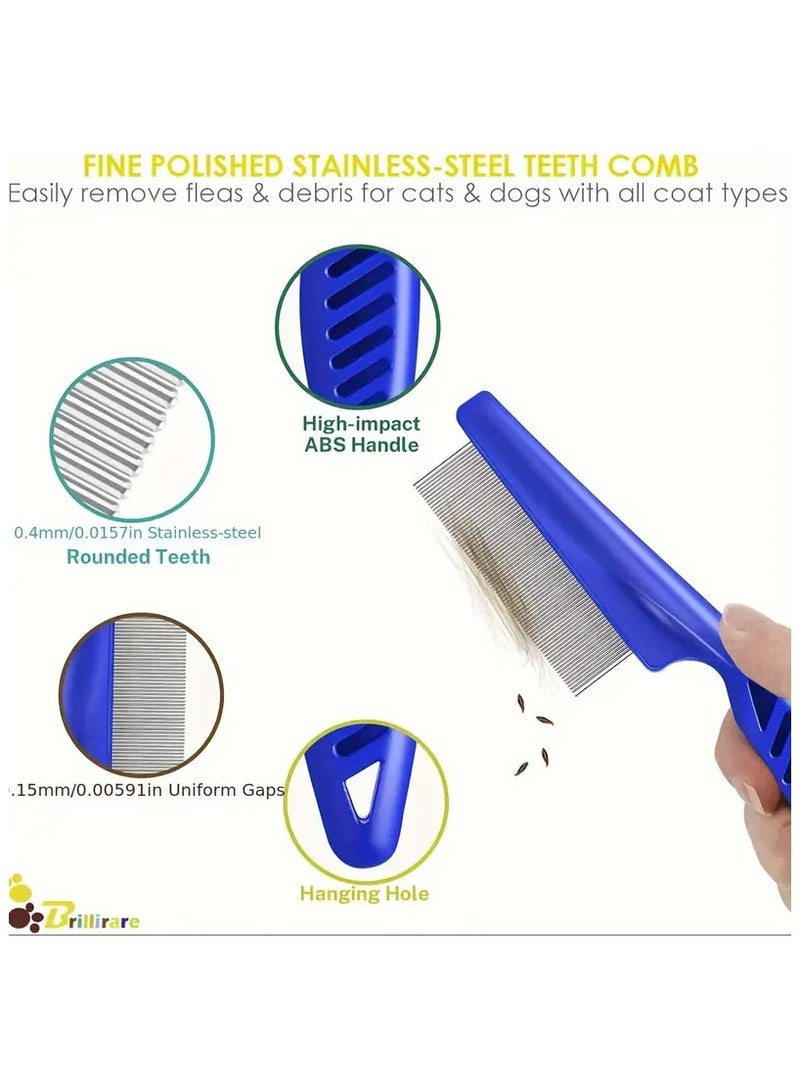 4-piece Flea Lice Comb, Stainless Steel Dog And Cat Grooming Comb, Round Teeth, Double-sided Professional Pet Tear Stain Remover For Small, Medium And Large Pets