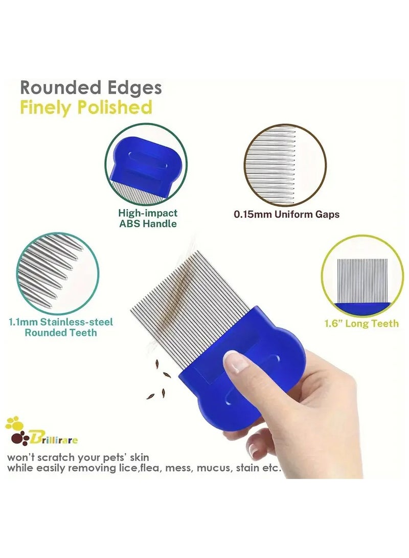 4-piece Flea Lice Comb, Stainless Steel Dog And Cat Grooming Comb, Round Teeth, Double-sided Professional Pet Tear Stain Remover For Small, Medium And Large Pets