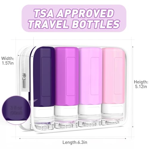 Redfly Travel Bottles for Toiletries, 3oz Tsa Approved Travel Size Containers, BPA Free Leak Proof Squeezable Containers for Toiletries, Silicone Refillable Essentials for Shampoo Conditioner Purple - Image 5