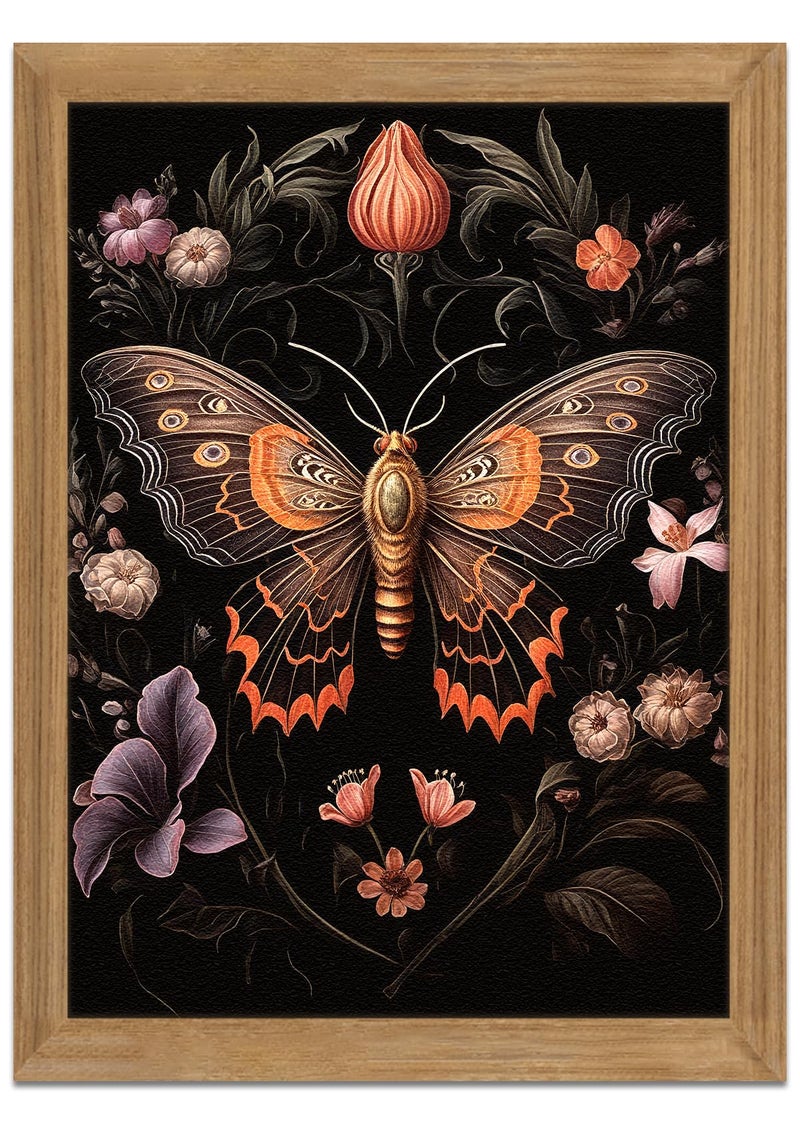 Framed Vintage 3D Textured Wall Art  Gothic Butterfly Wall Decor  Hand Drawn Sandstone Nature Botanical Pictures for Living Room Bedroom Home Decor 12x16in