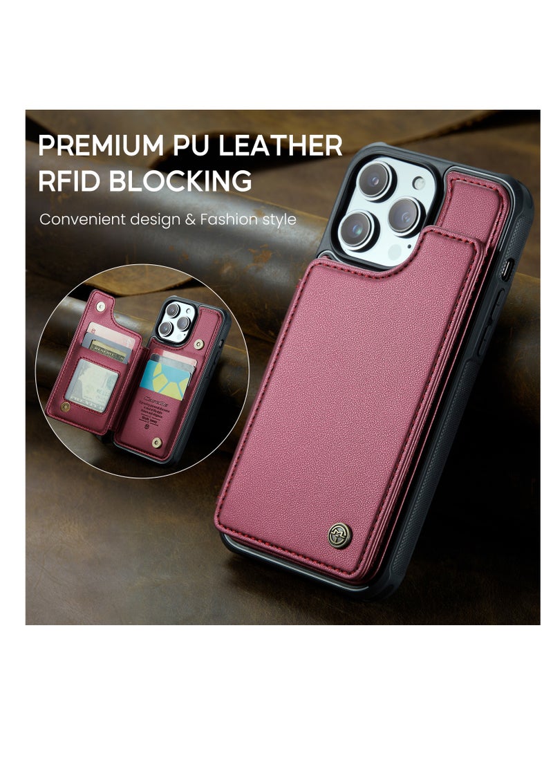 CaseMe - Wallet Case for Apple iPhone 15 Pro Max, Premium Handmade Durable PU Leather Slim Shockproof Case with [Double Magnetic Clasp] [Card Holder] [Kickstand] [RFID Blocking] (Red) - Image 1