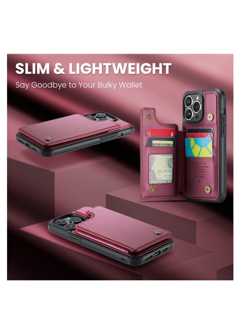 CaseMe - Wallet Case for Apple iPhone 15 Pro Max, Premium Handmade Durable PU Leather Slim Shockproof Case with [Double Magnetic Clasp] [Card Holder] [Kickstand] [RFID Blocking] (Red) - Image 1