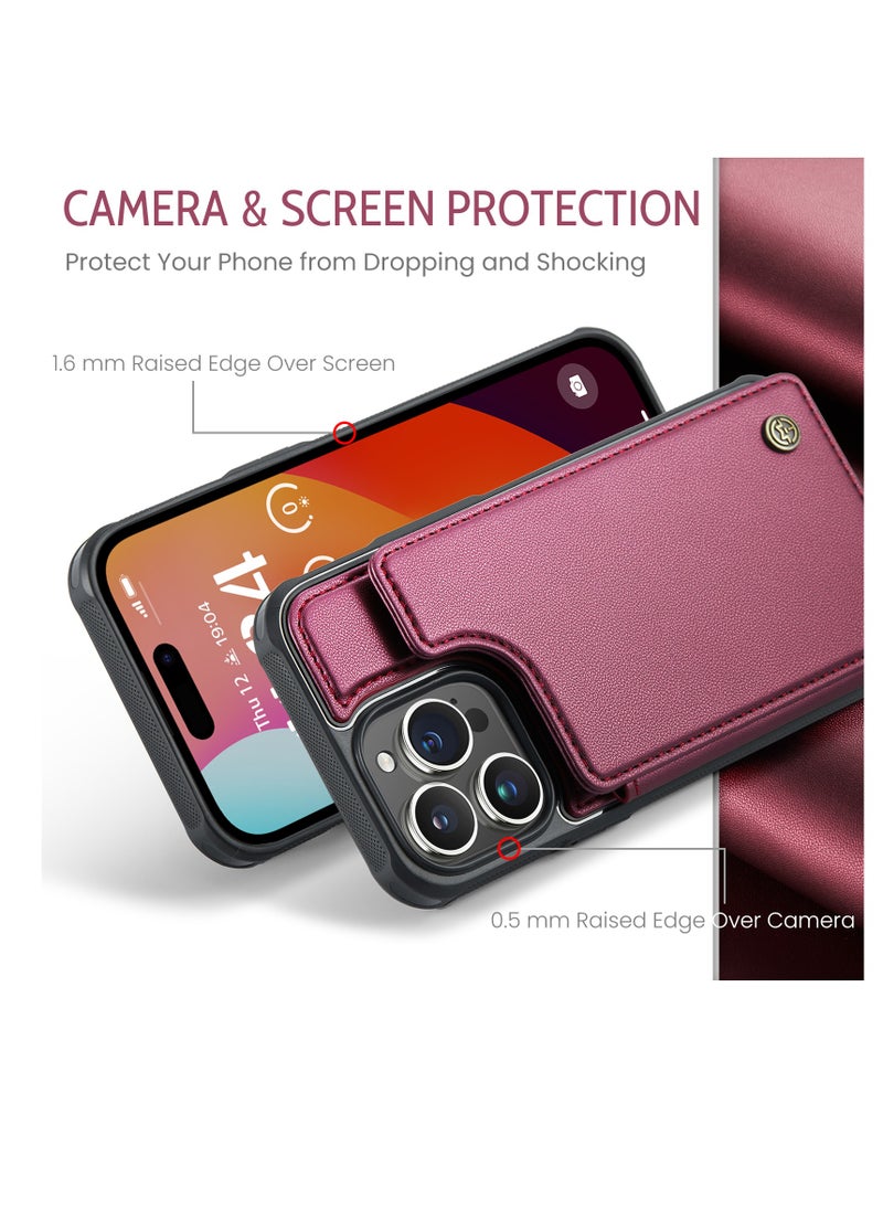CaseMe - Wallet Case for Apple iPhone 15 Pro Max, Premium Handmade Durable PU Leather Slim Shockproof Case with [Double Magnetic Clasp] [Card Holder] [Kickstand] [RFID Blocking] (Red) - Image 1